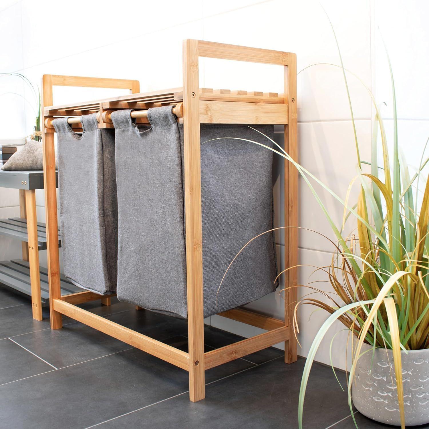 Cesta Canasto De Ropa Sucia Con Soporte De Bambu Gris-7