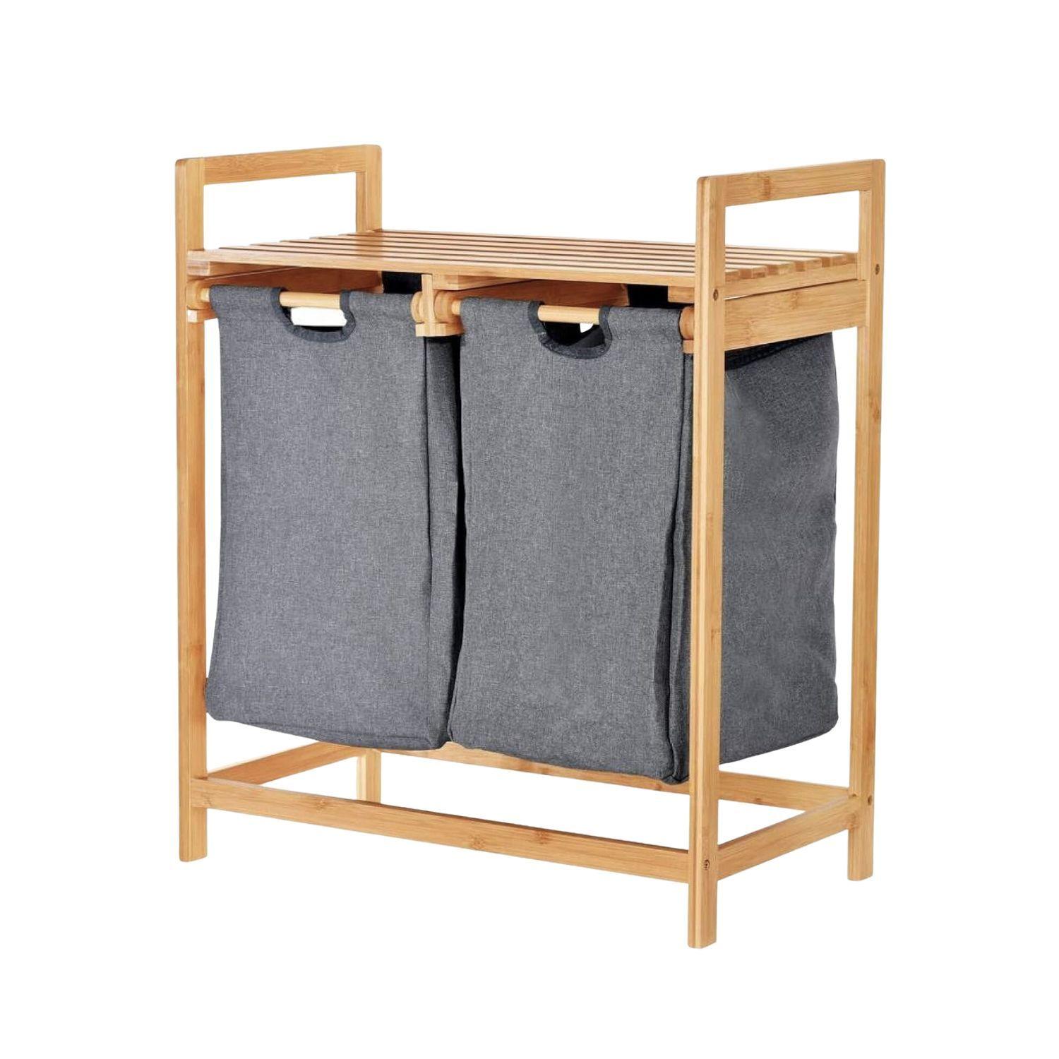 Cesta Canasto De Ropa Sucia Con Soporte De Bambu Gris-8