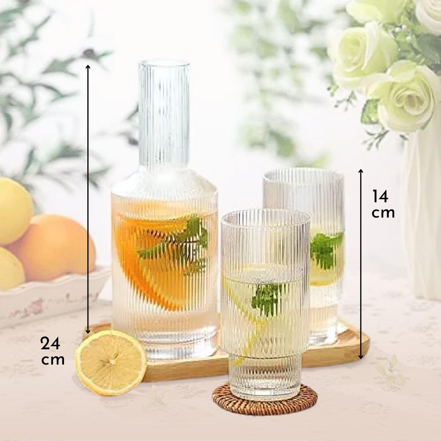 Jarra de Vidrio y 4 Vasos Estilo Europeo-6