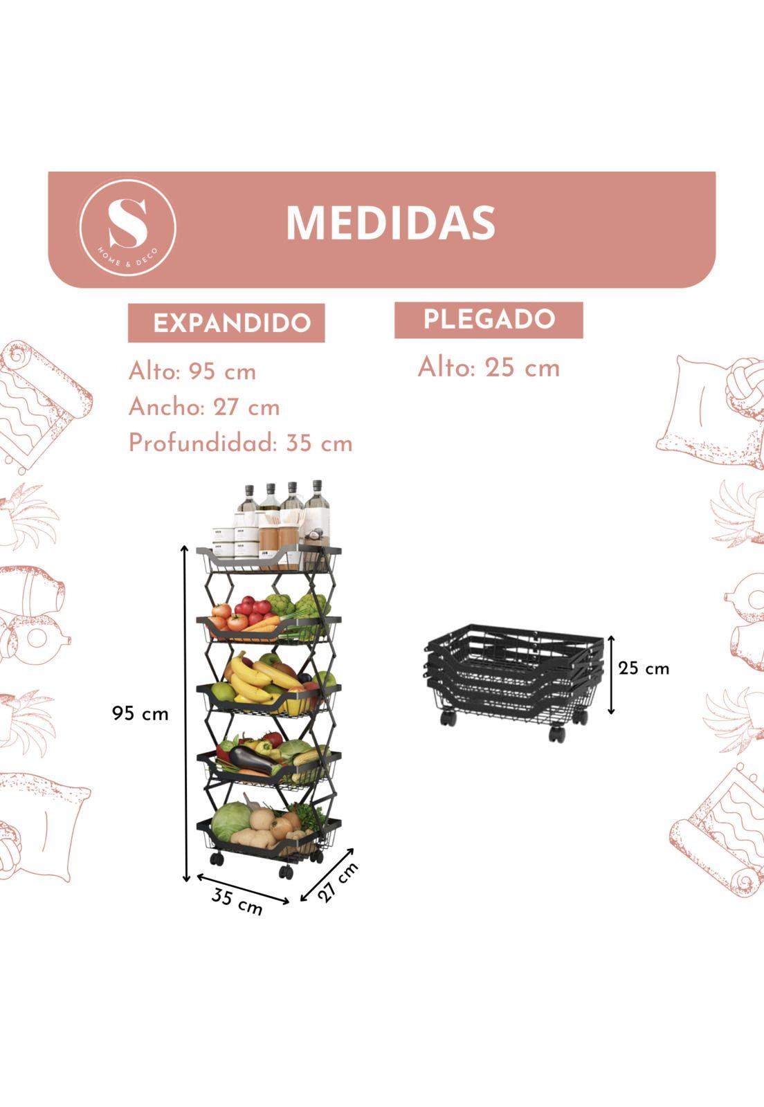 Carro Organizador Estante Metalico Plegable Para Cocina 5 Divisiones -1