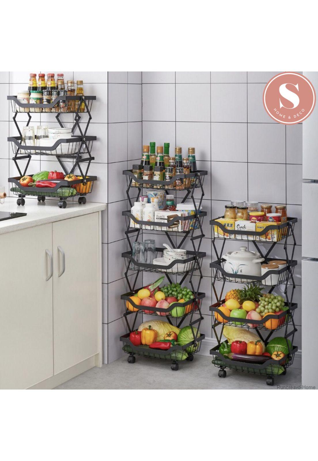 Carro Organizador Estante Metalico Plegable Para Cocina 5 Divisiones -7