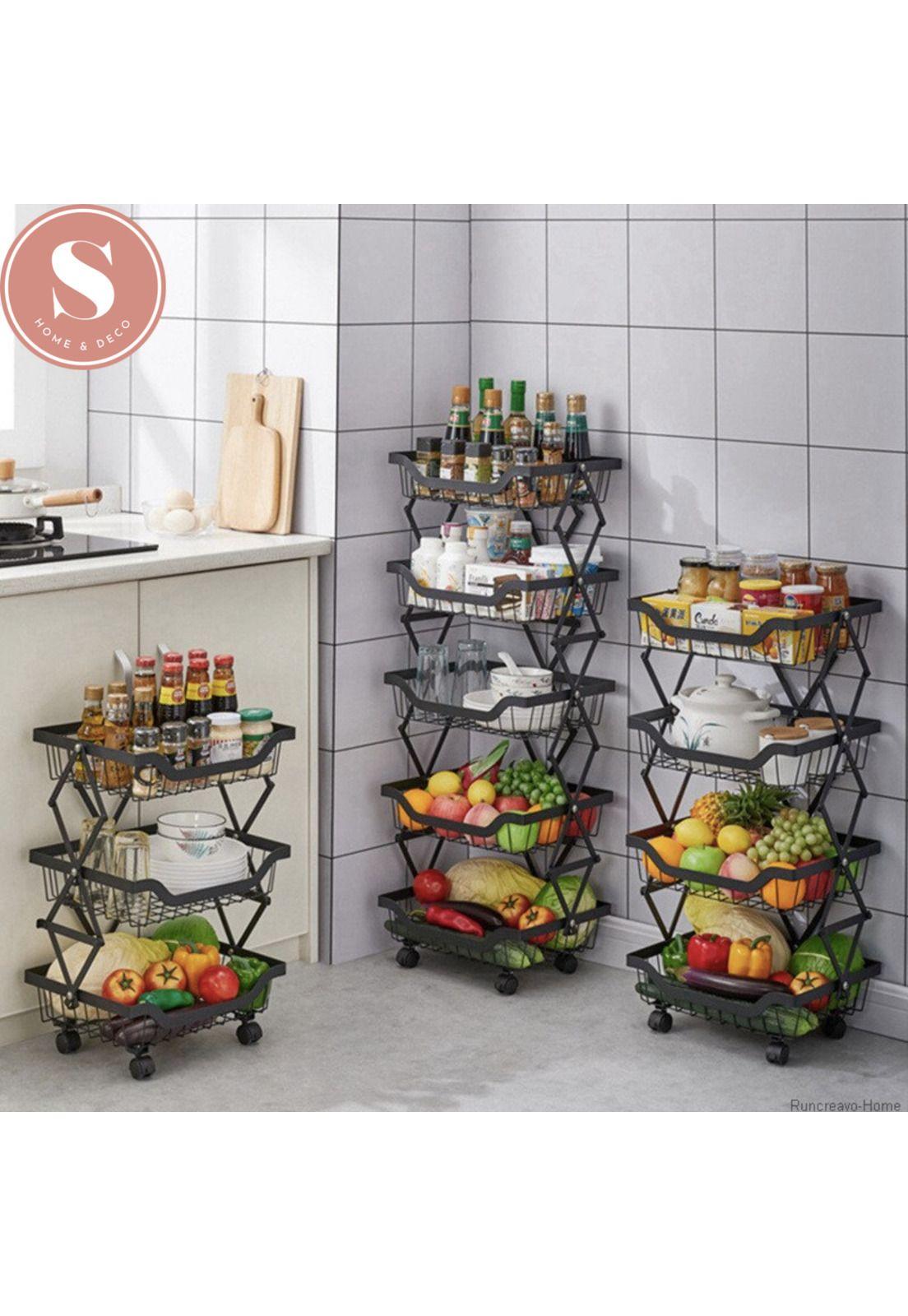 Carro Organizador Estante Metalico Plegable Para Cocina 5 Divisiones -9
