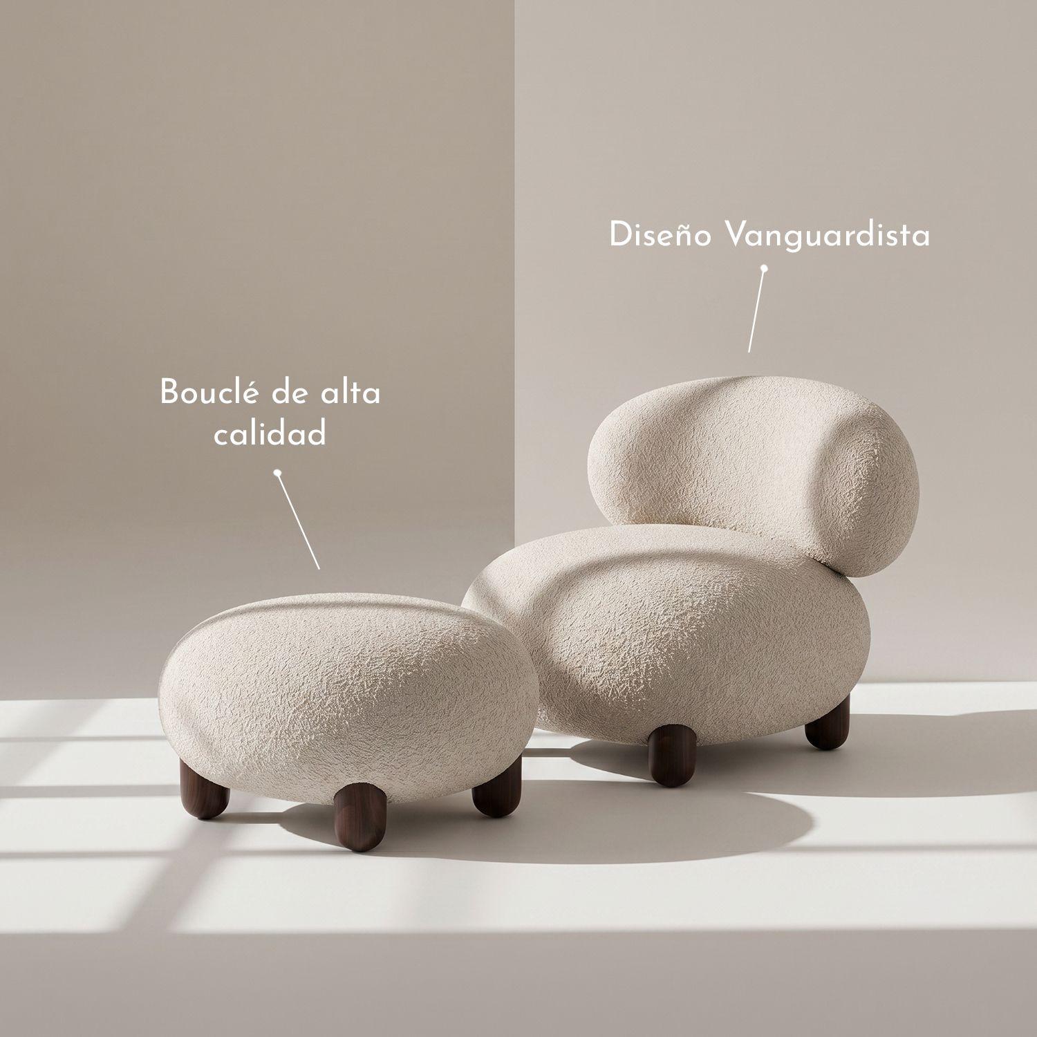 Set de Sitial Bouclé con Otomano Apoyapiés-3