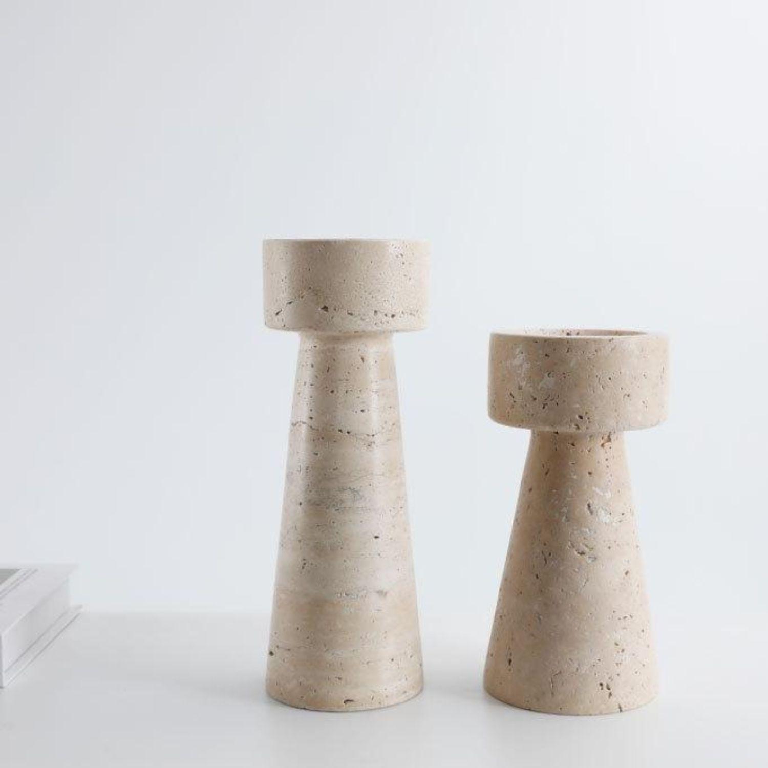 Candelabro Portavelas Marmol Travertino Torre Grande-3