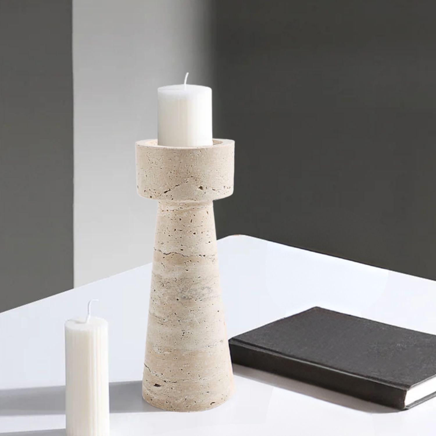 Candelabro Portavelas Marmol Travertino Torre Grande-9