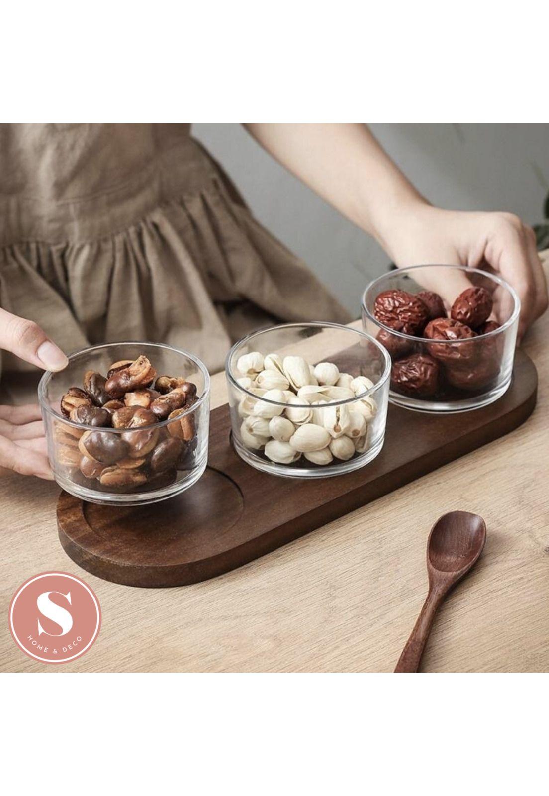 Set 3 Contenedores Especieros de Vidrio Con Soporte Madera-2