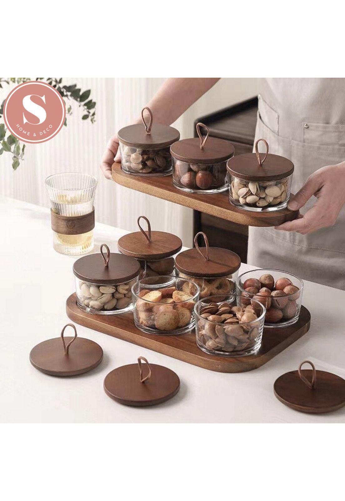 Set 3 Contenedores Especieros de Vidrio Con Soporte Madera-5
