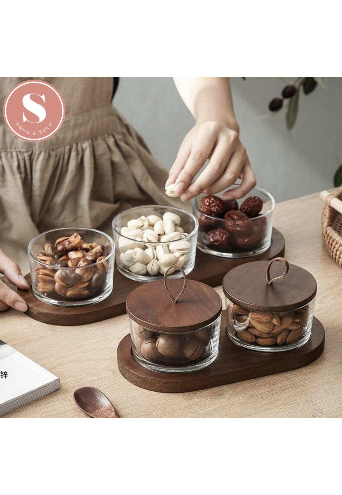Set 3 Contenedores Especieros de Vidrio Con Soporte Madera-6