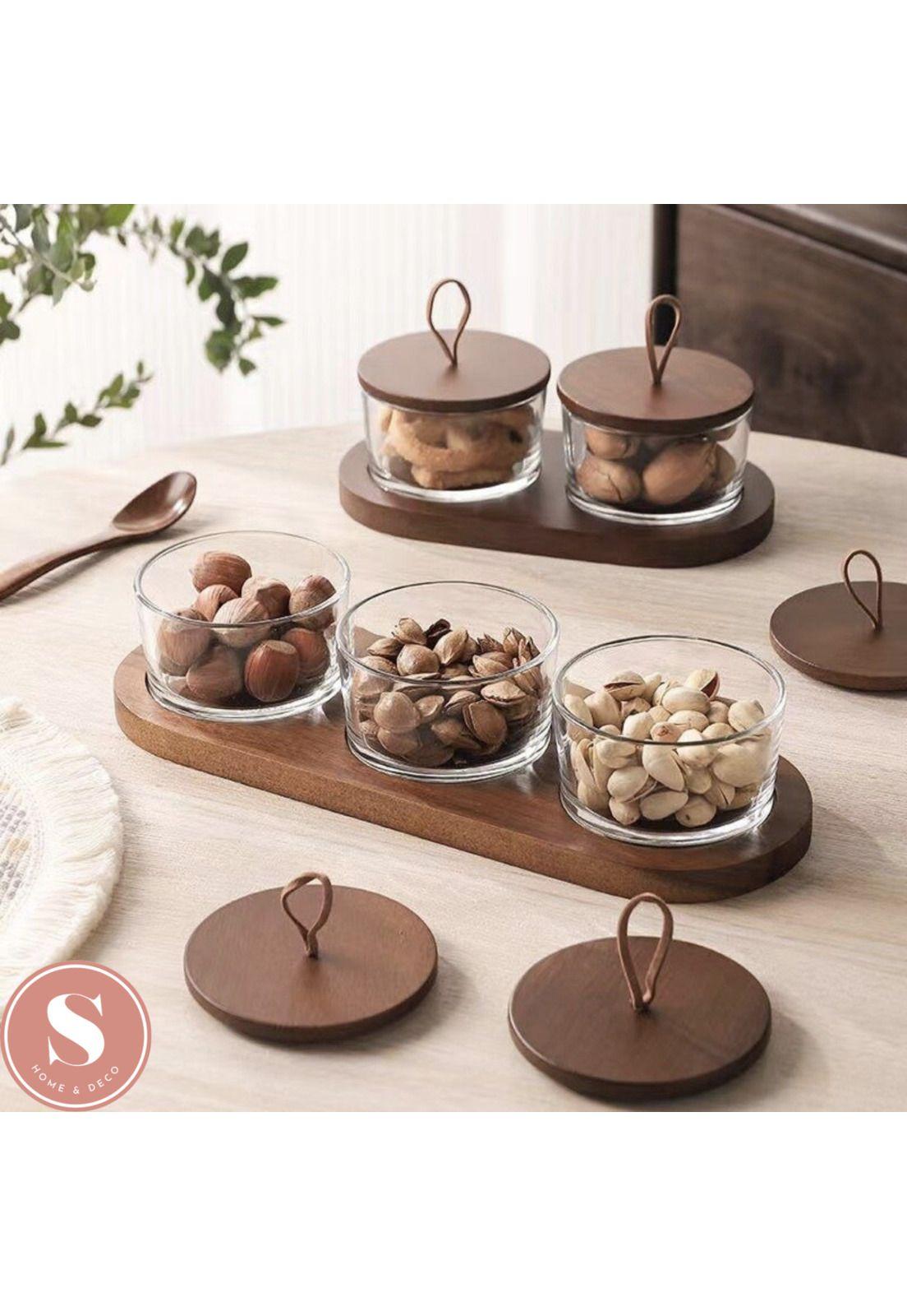Set 3 Contenedores Especieros de Vidrio Con Soporte Madera-7