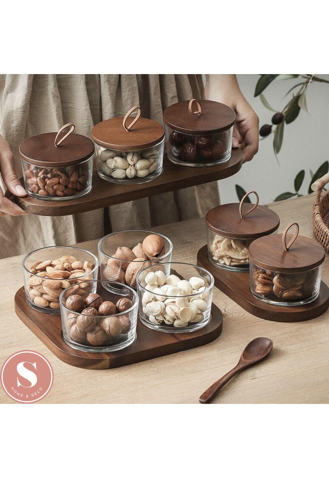 Set 3 Contenedores Especieros de Vidrio Con Soporte Madera-8