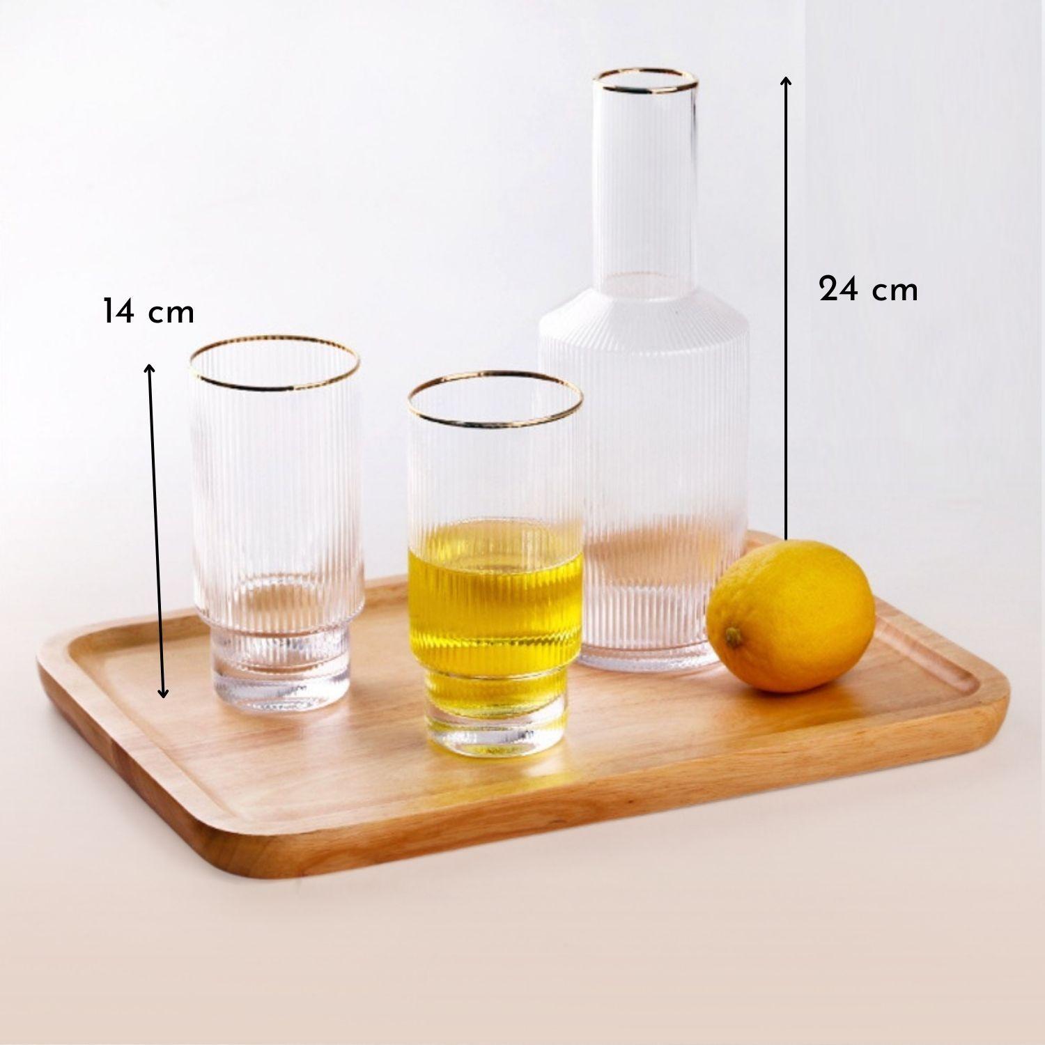 Jarra de Vidrio y 4 Vasos Estilo Europeo Dorado-6