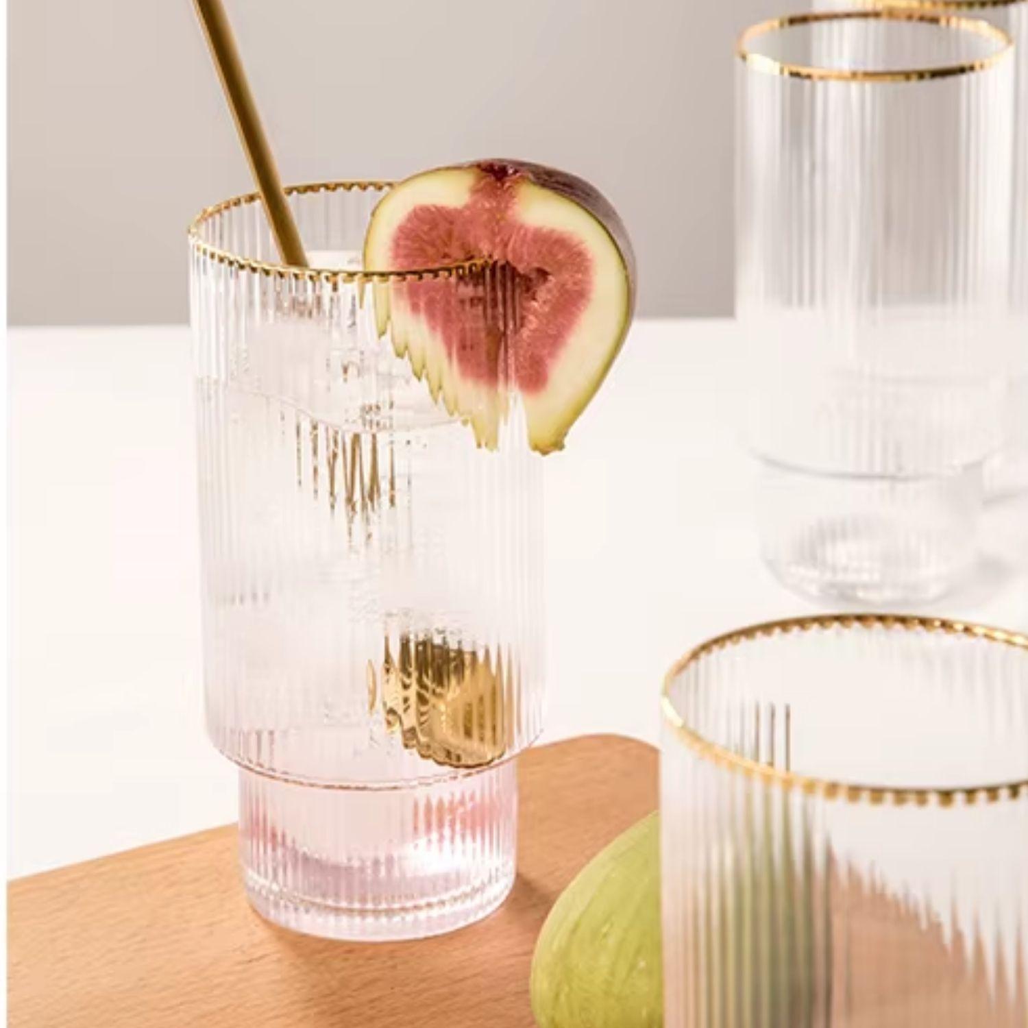 Jarra de Vidrio y 4 Vasos Estilo Europeo Dorado-8