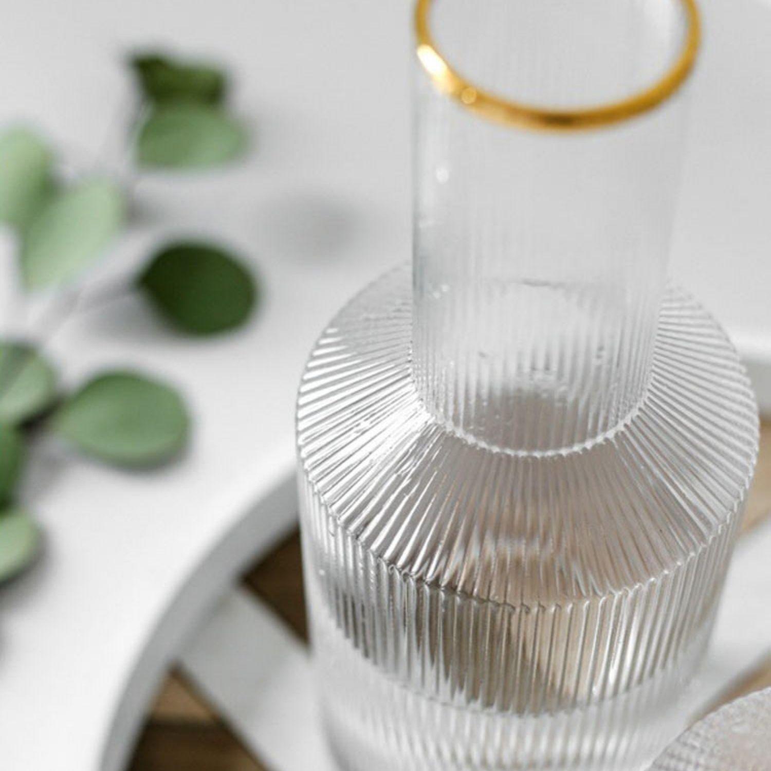 Jarra de Vidrio y 4 Vasos Estilo Europeo Dorado-9