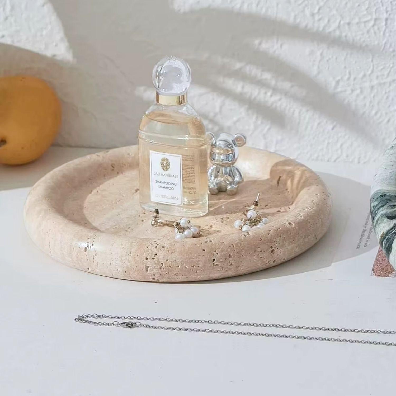 Bandeja Redonda de Piedra Ambar Travertino-3