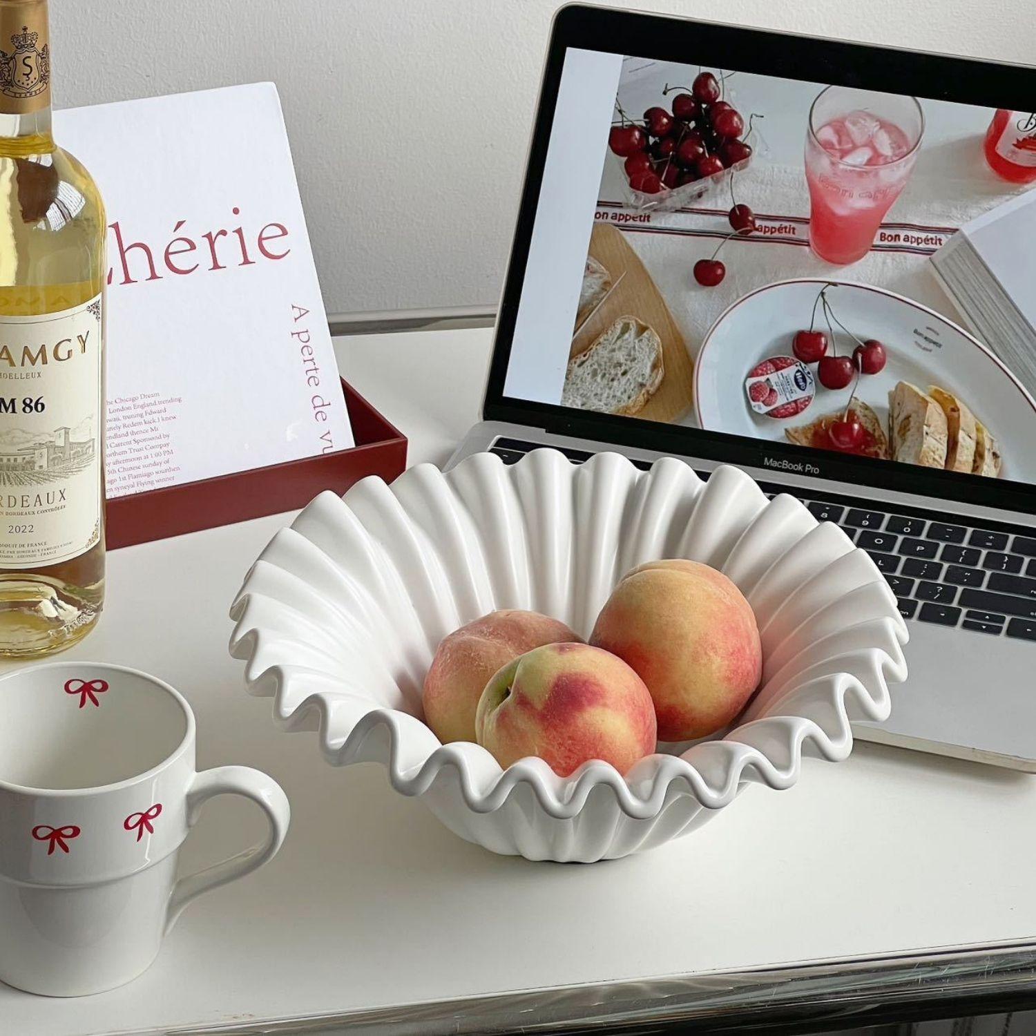 Fuente estilo Frutero Cerámica Shell Blanco-4