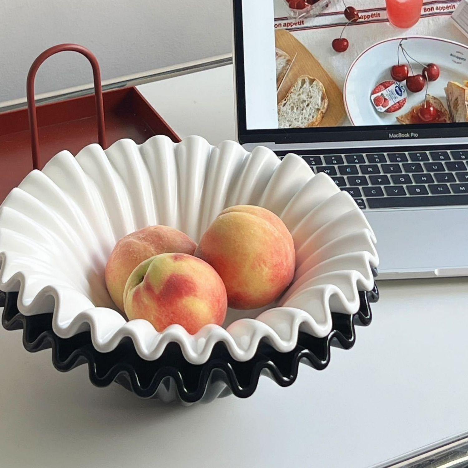 Fuente estilo Frutero Cerámica Shell Blanco-6