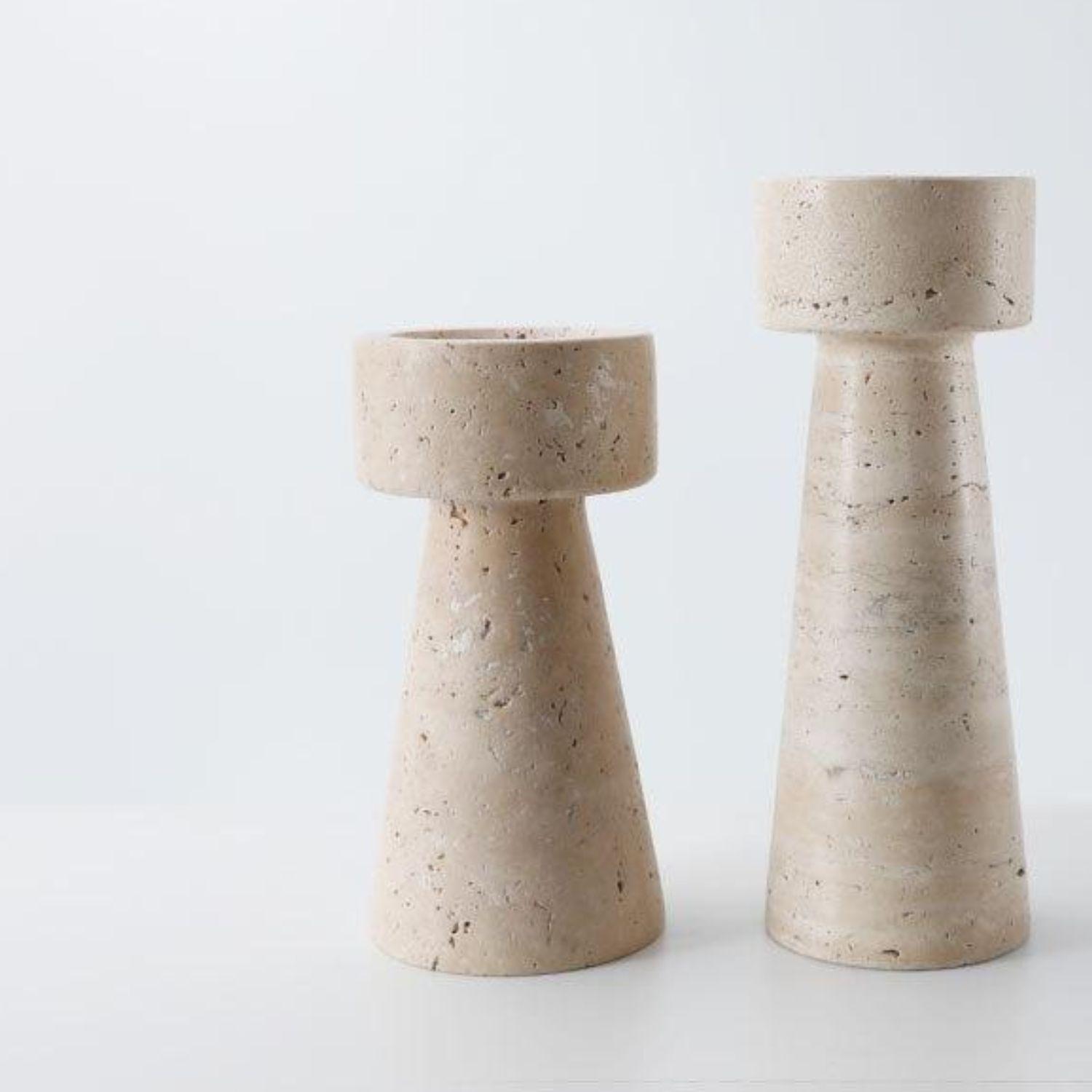 Candelabro Portavelas Marmol Travertino Torre Pequeño-3