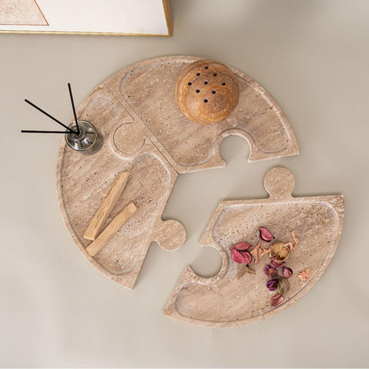 Bandeja de piedra travertino Puzzle para aperitivos y decoración-6