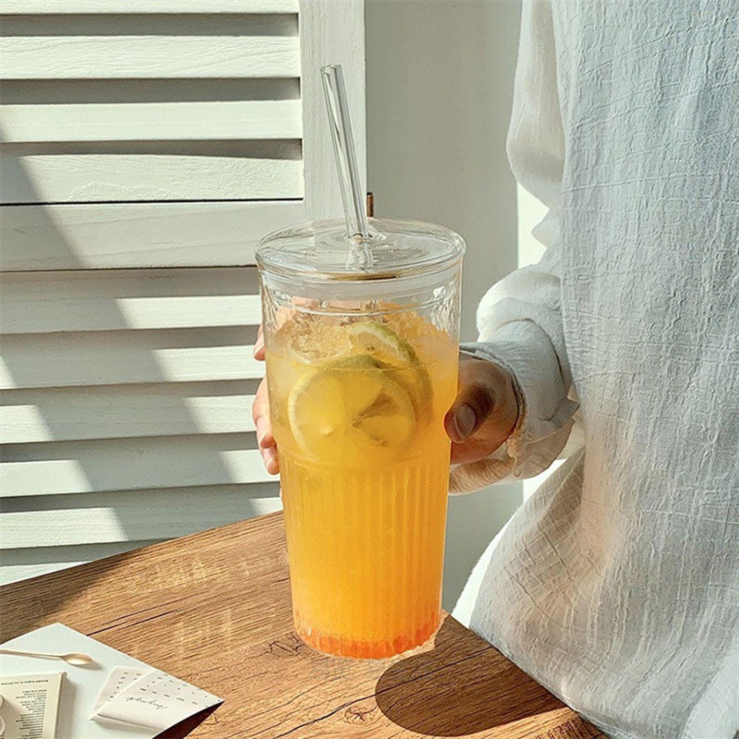 Vaso Vidrio con Bombilla y Tapa Perlado 500ml-0