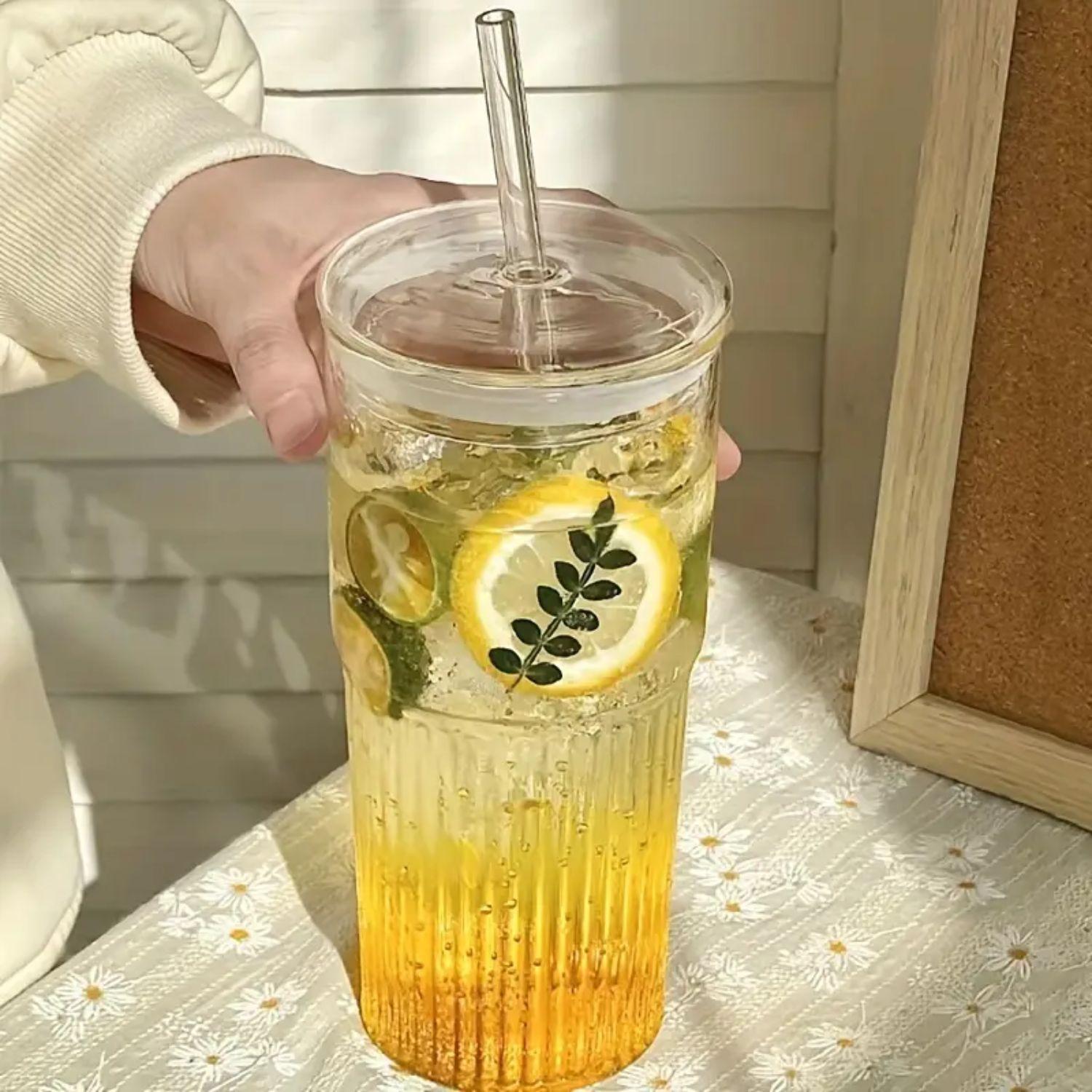 Vaso Vidrio con Bombilla y Tapa Perlado 500ml-1