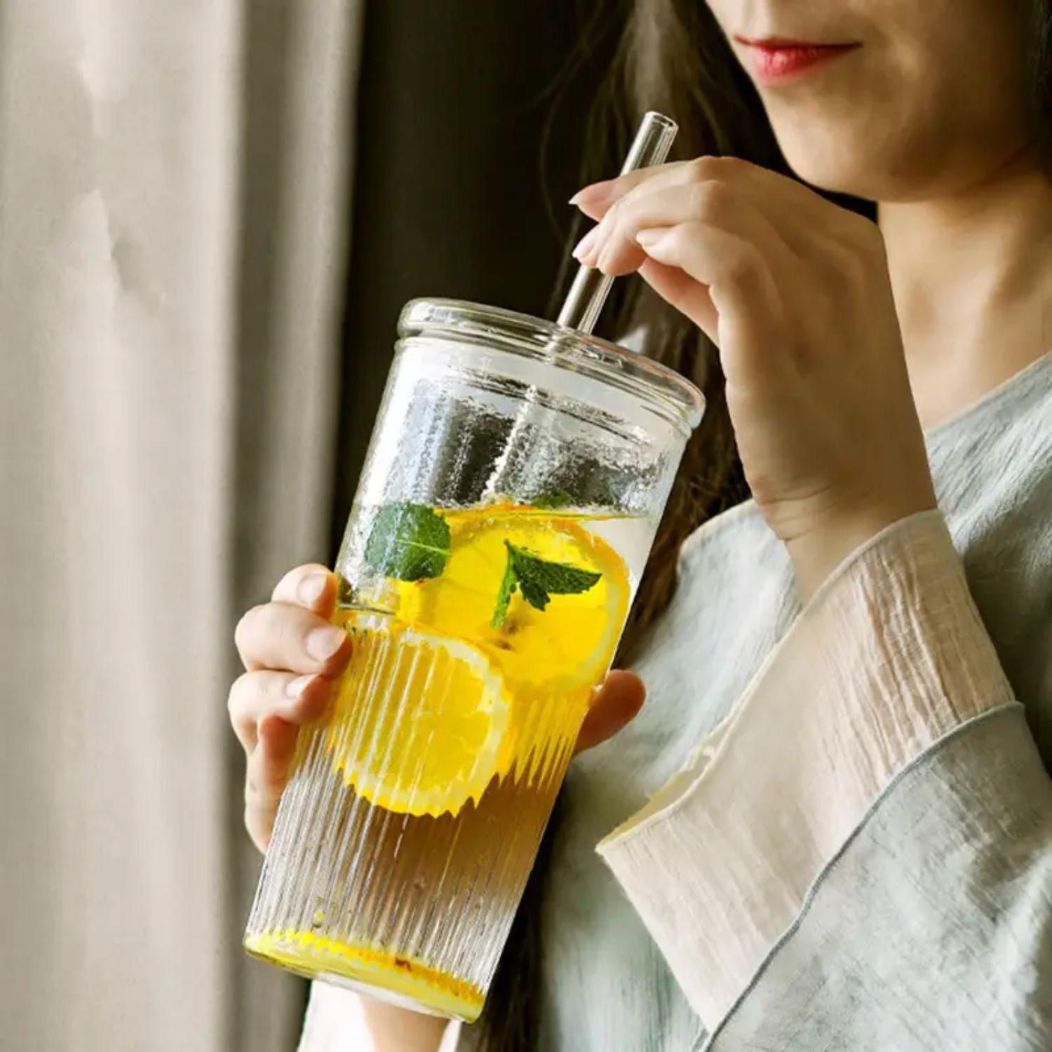 Vaso Vidrio con Bombilla y Tapa Perlado 500ml-2