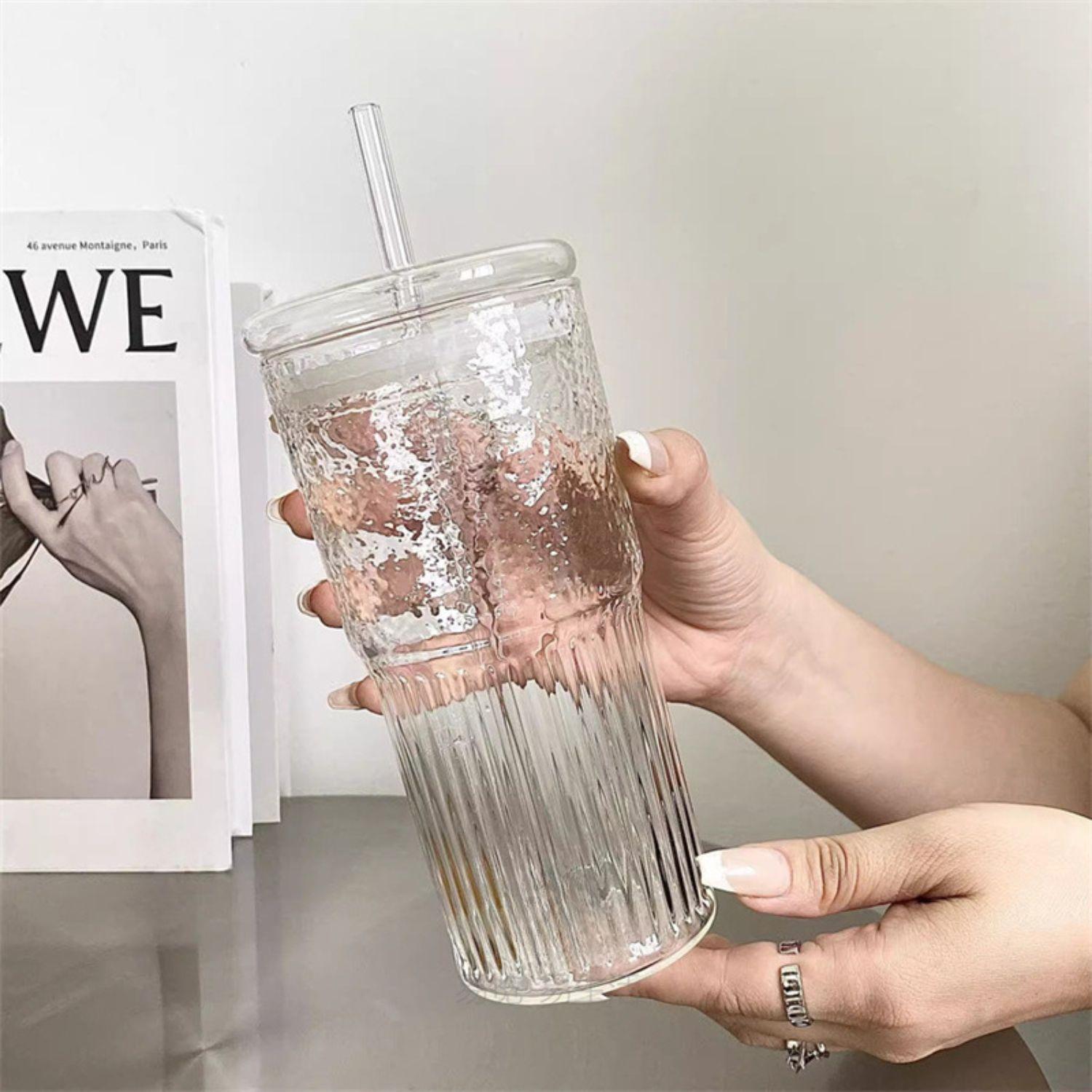 Vaso Vidrio con Bombilla y Tapa Perlado 500ml-5