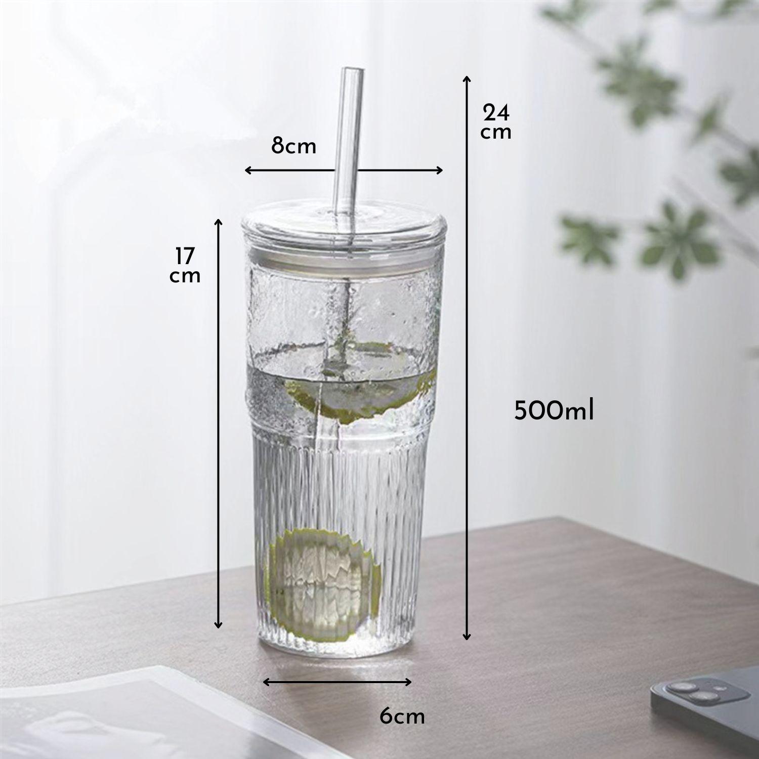 Vaso Vidrio con Bombilla y Tapa Perlado 500ml-6