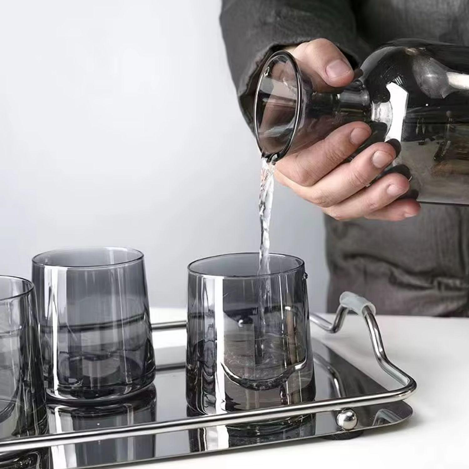 Jarra de Vidrio Decantador Lujoso 4 vasos Gris-2