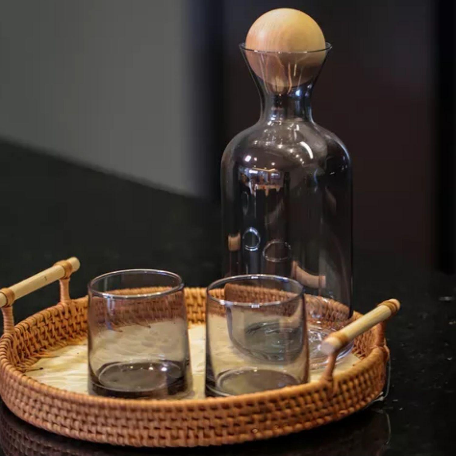 Jarra de Vidrio Decantador Lujoso 4 vasos Gris-3