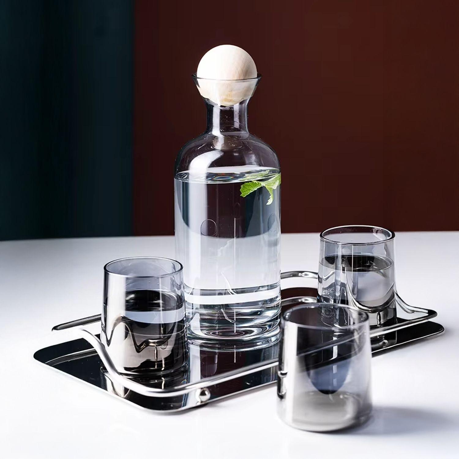 Jarra de Vidrio Decantador Lujoso 4 vasos Gris-5