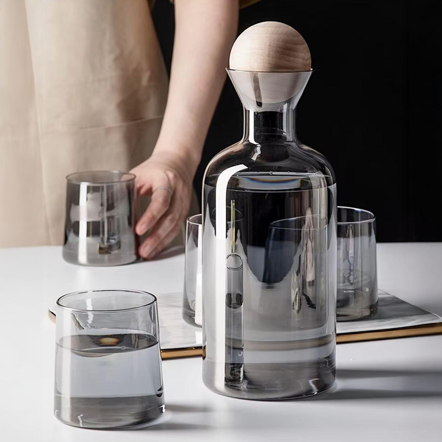 Set Vasos Conjarra De Vidrio Decantador Lujoso Gris 4 Uni Gris-0