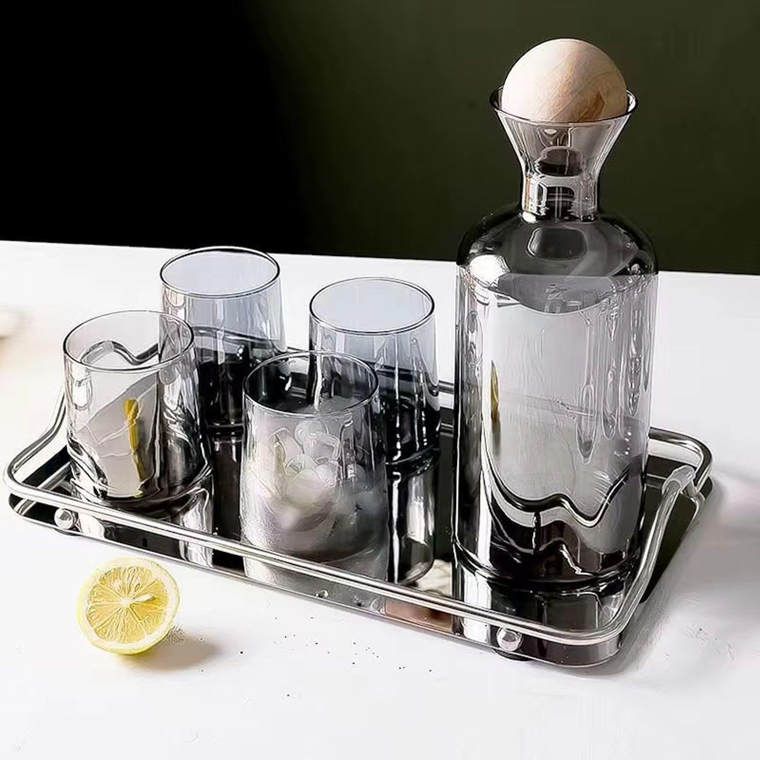 Set Vasos Conjarra De Vidrio Decantador Lujoso Gris 4 Uni Gris-1