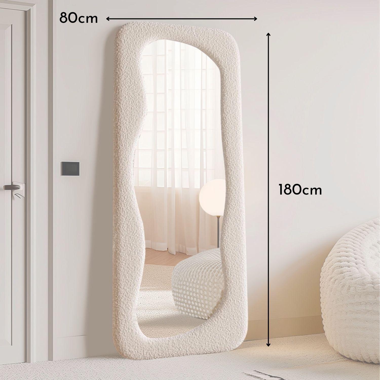 Espejo Blanco Cuerpo Entero Estilo Bouclé 180x80cm-4
