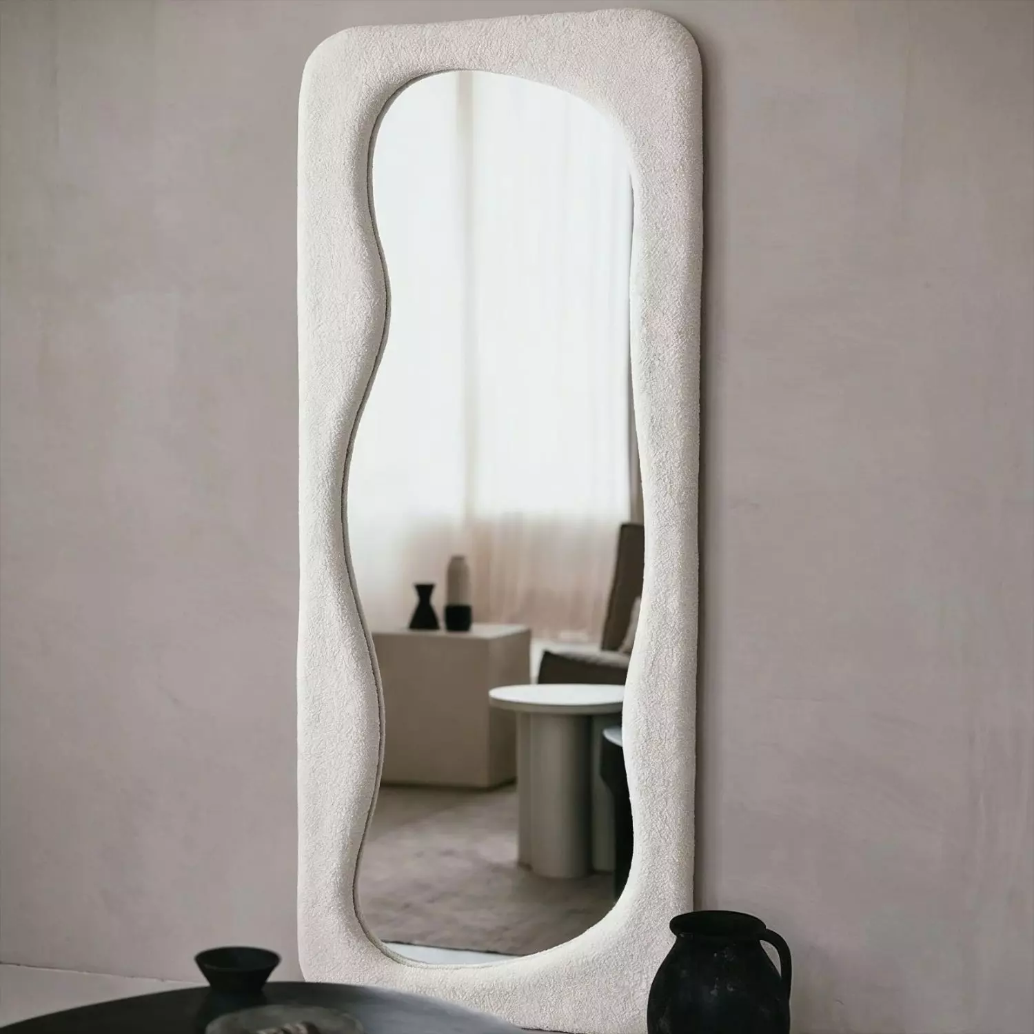 Espejo Blanco Cuerpo Entero Estilo Bouclé 180x80cm-2
