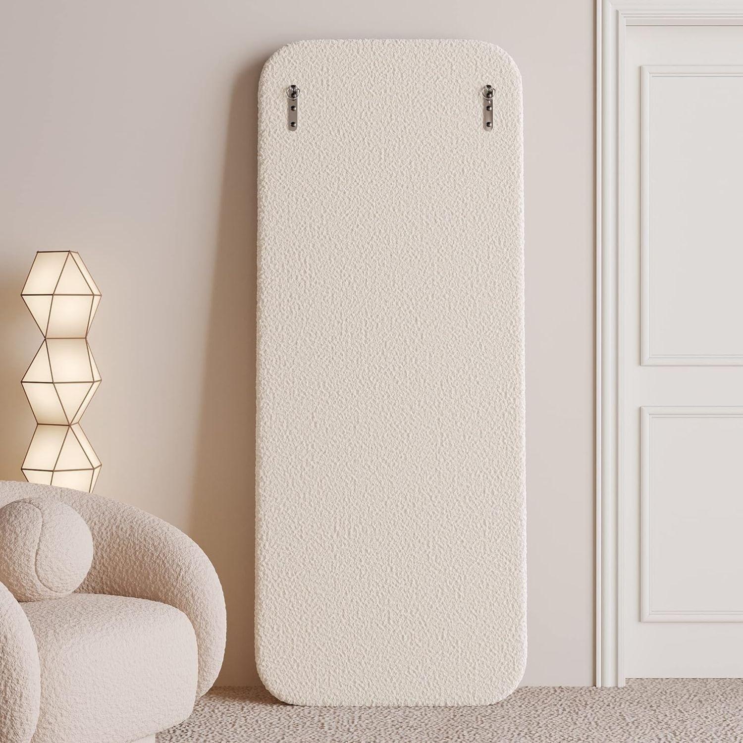 Espejo Blanco Cuerpo Entero Estilo Bouclé 180x80cm-4