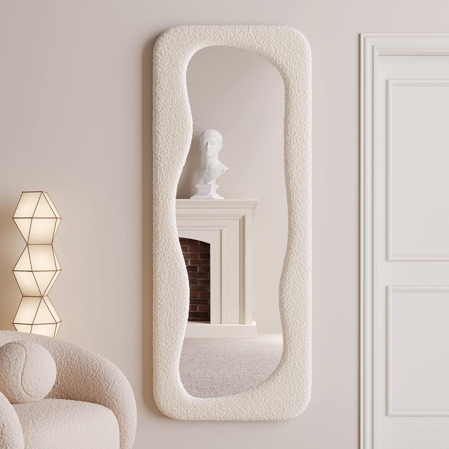 Espejo Blanco Cuerpo Entero Estilo Bouclé 180x80cm-5