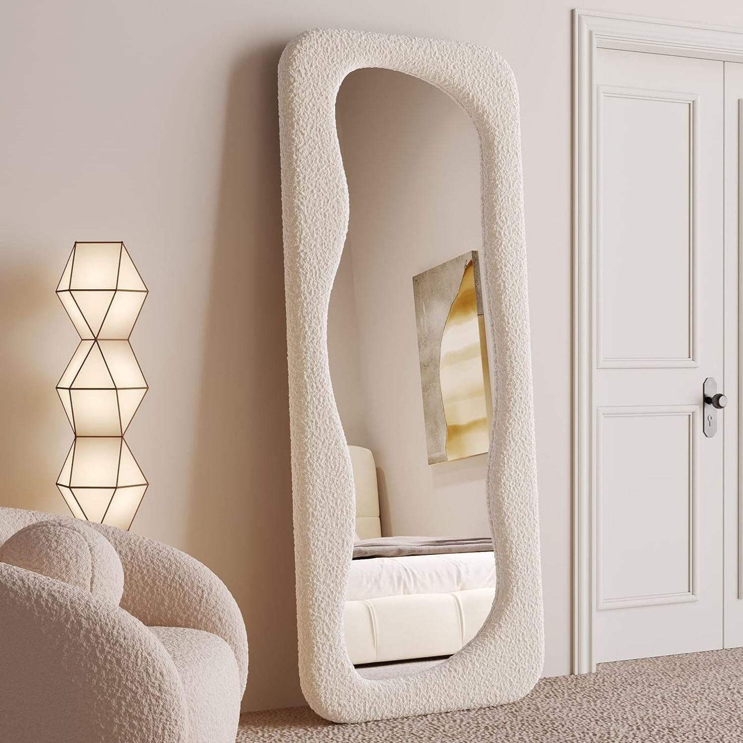Espejo Blanco Cuerpo Entero Estilo Bouclé 180x80cm-8