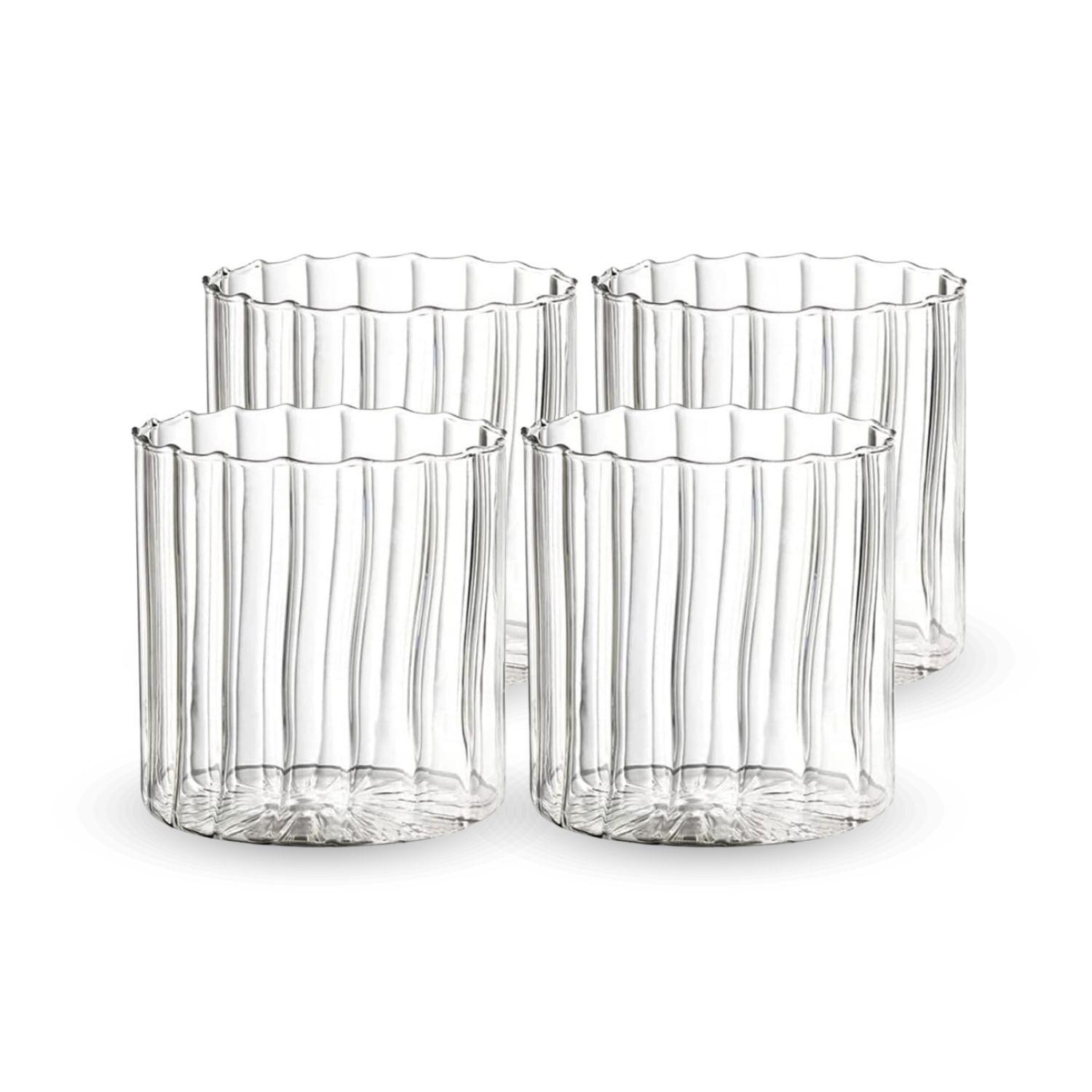Set 4 Vasos Vidrio 450ml Acanalados Bebidas y Agua-1