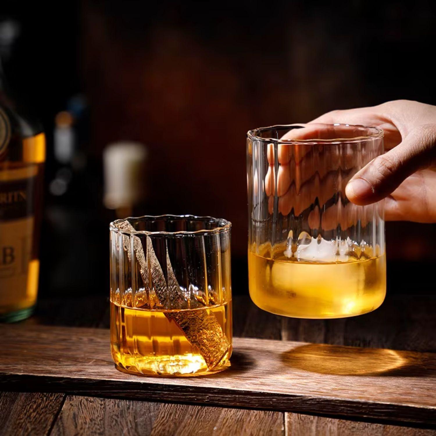 Set 4 Vasos Vidrio 450ml Acanalados Bebidas y Agua-3