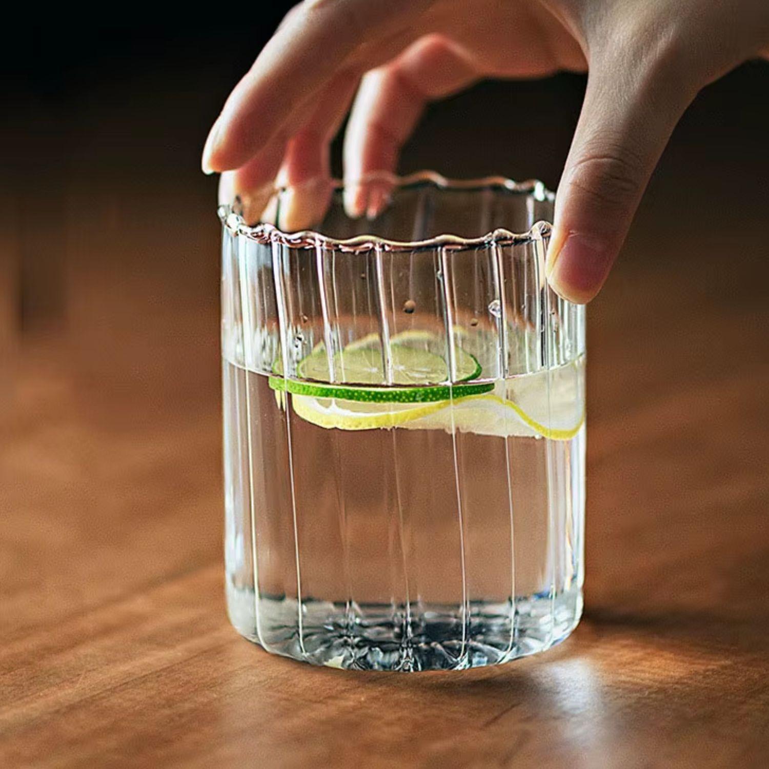 Set 4 Vasos Vidrio 450ml Acanalados Bebidas y Agua-6
