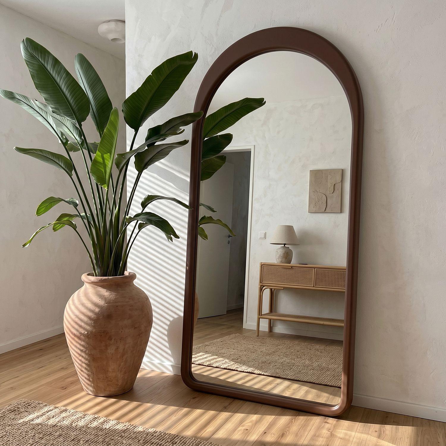 Espejo decorativo en arco de cuerpo entero Gaia de madera color nogal 200x100 cm-5