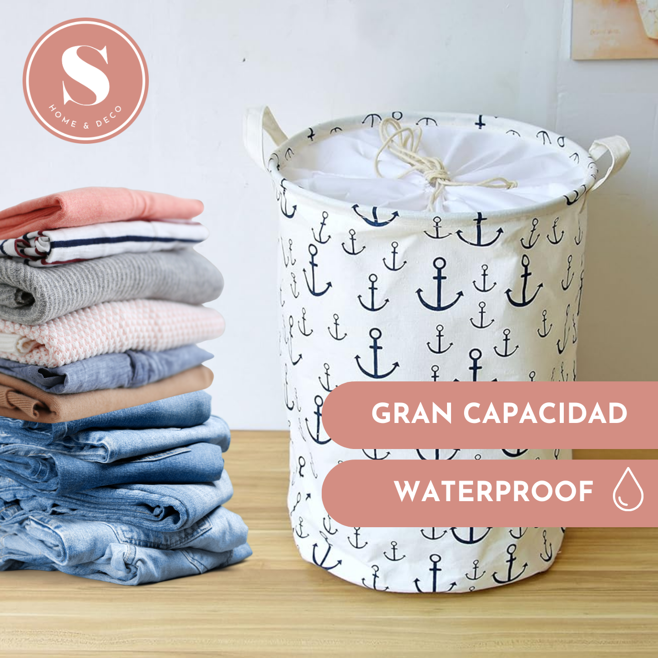 Cesta de Ropa Para Lavanderia Ancla Plegable-4