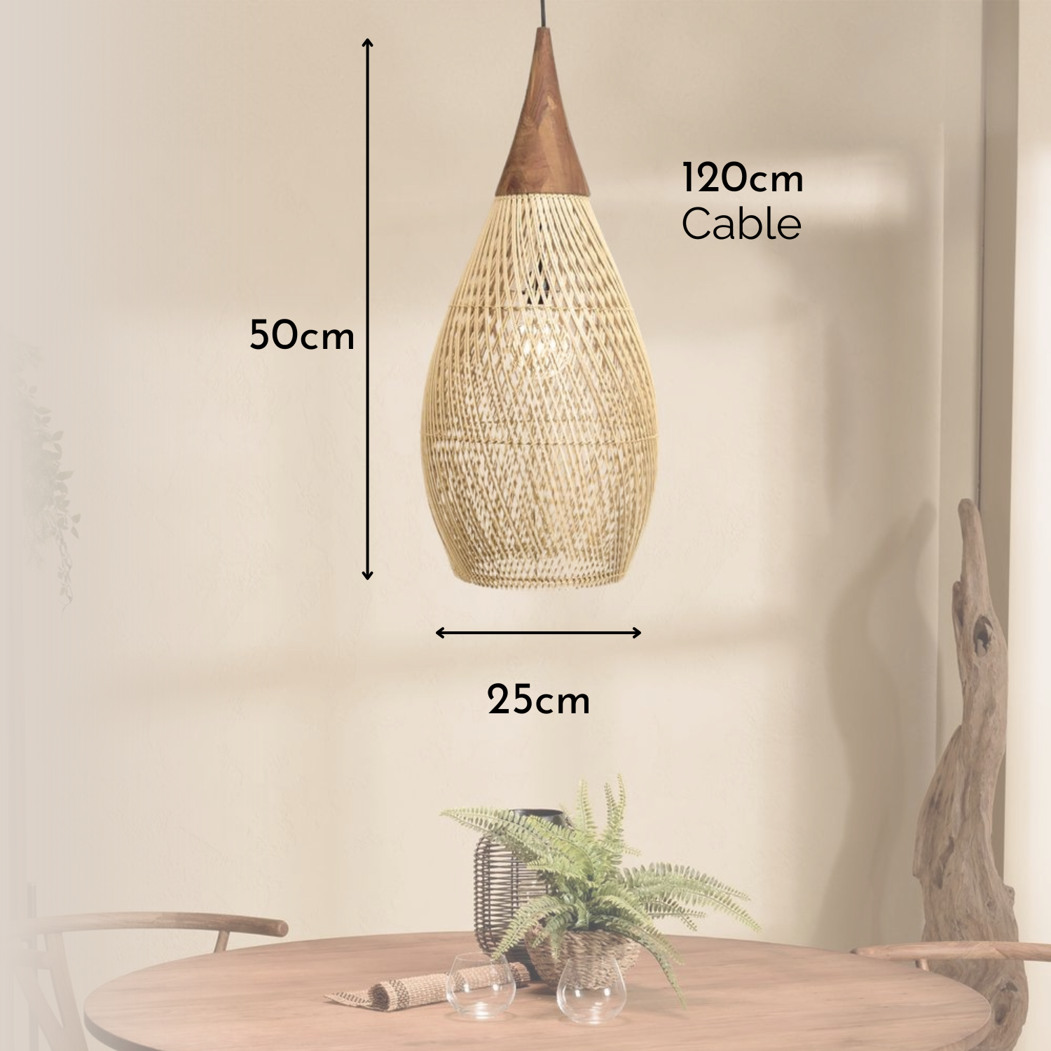 Lampara Colgante Rattan Claro Gota 25cm-7