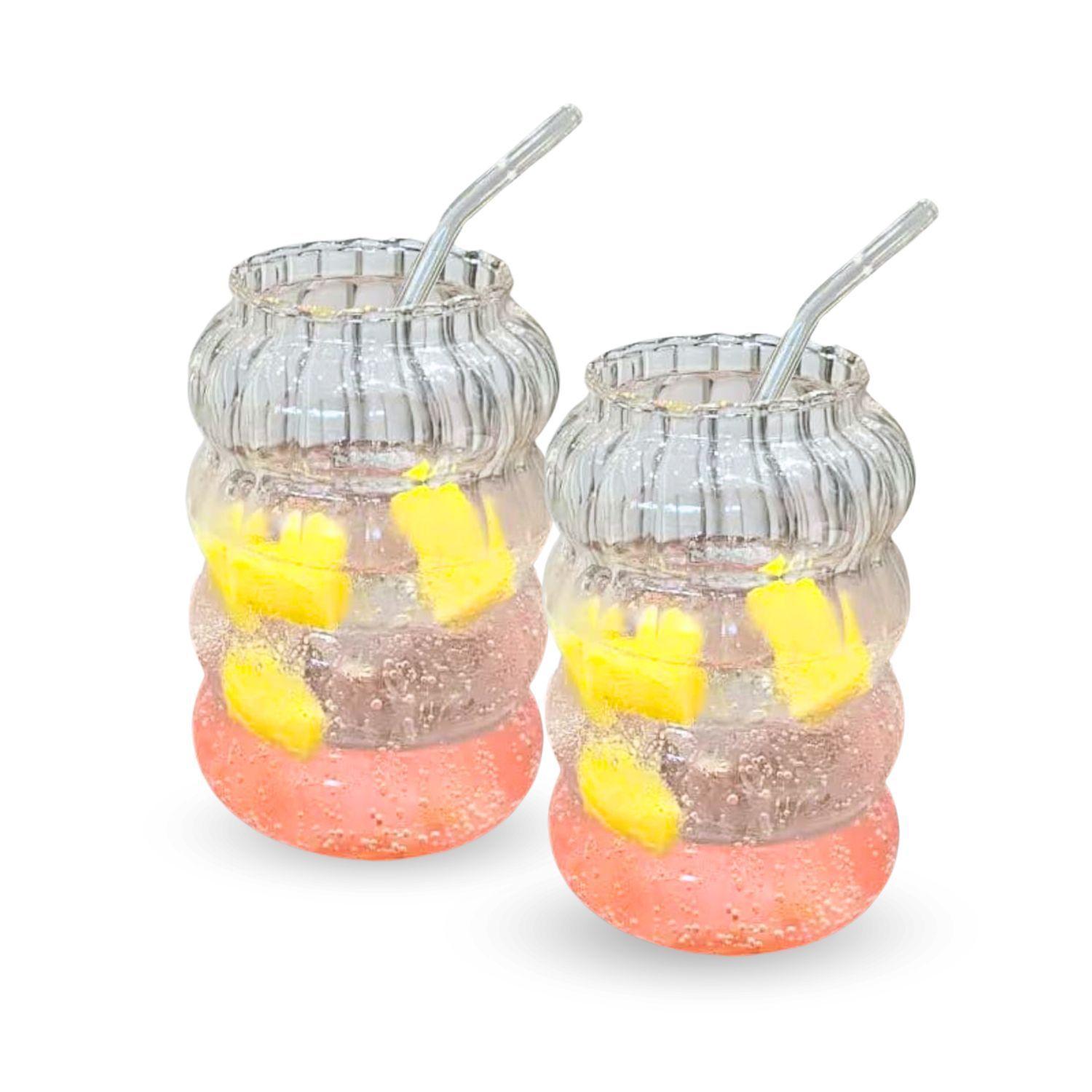 Set 2 Vasos Relieve con Bombilla 800ml-0