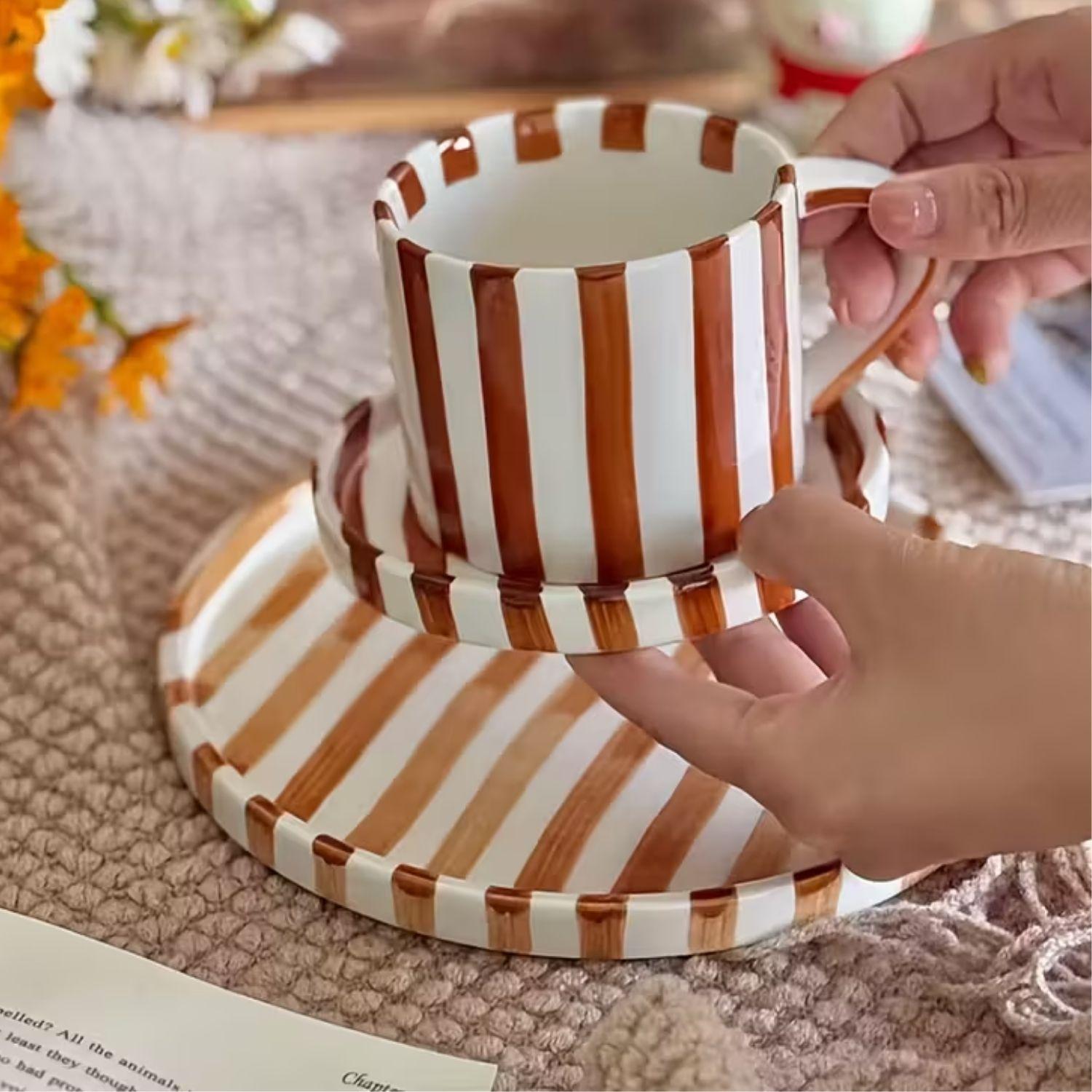 Set de Platos y Tazas Rayas Vintage Naranjo-3