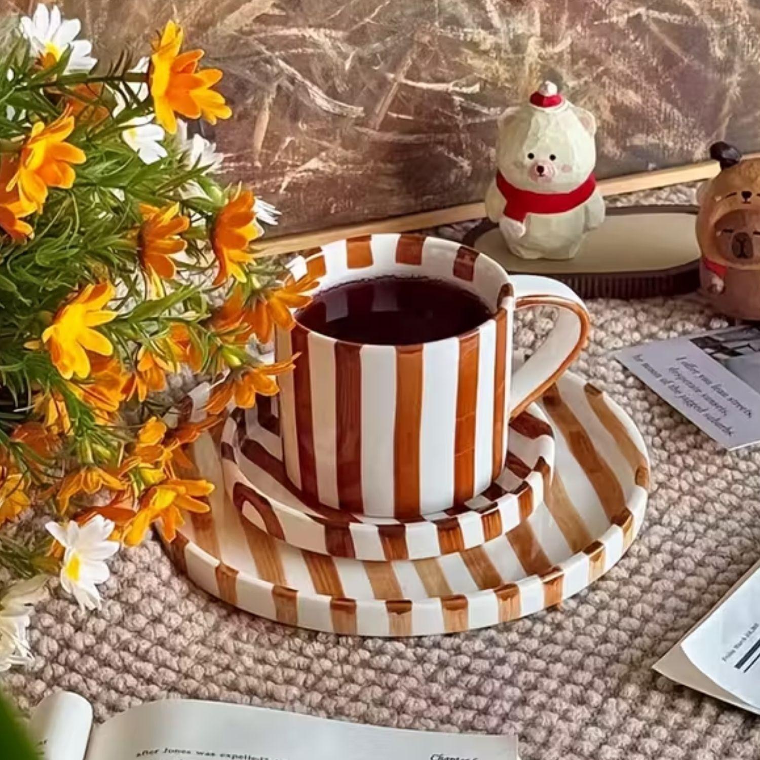 Set de Platos y Tazas Rayas Vintage Naranjo-4