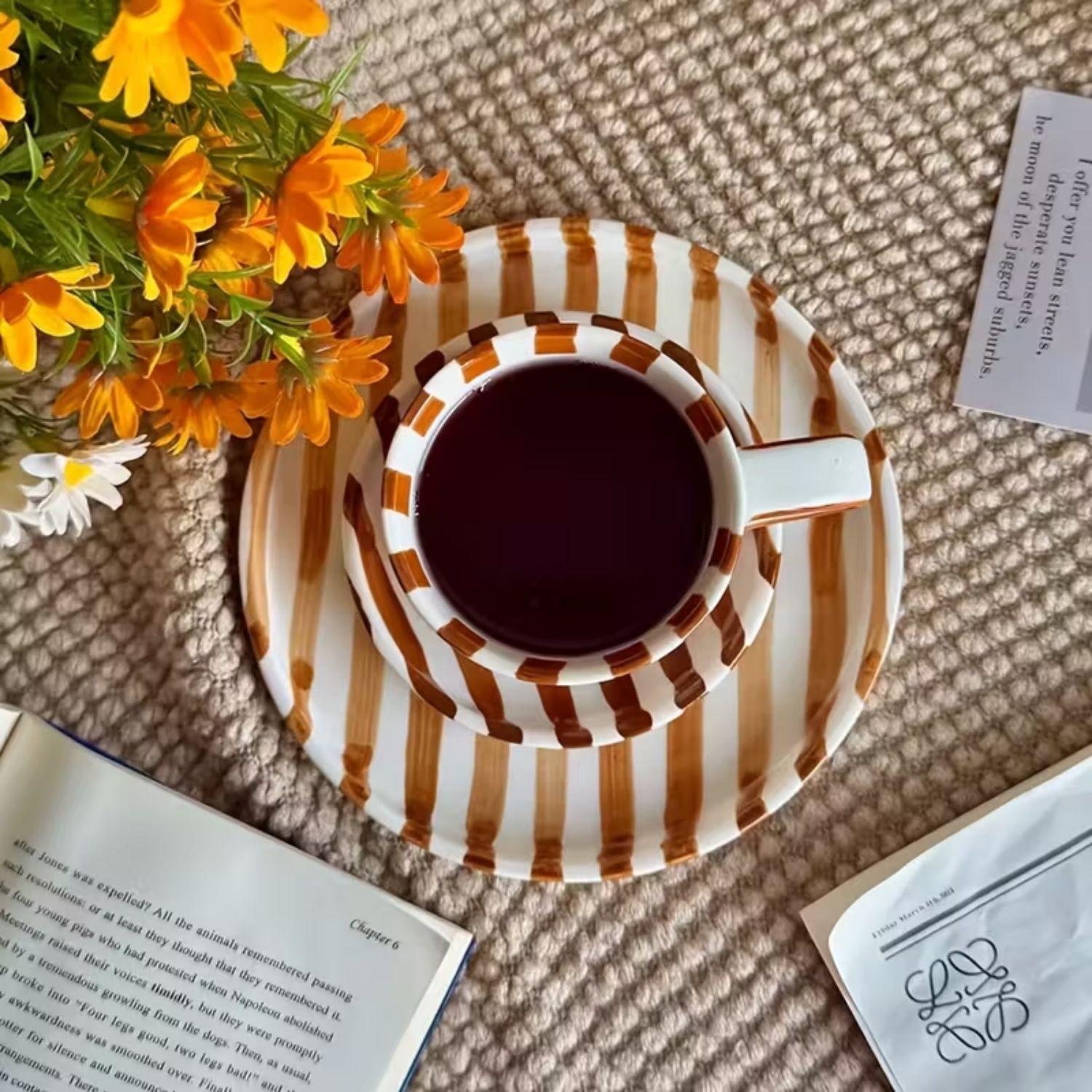 Set de Platos y Tazas Rayas Vintage Naranjo-5