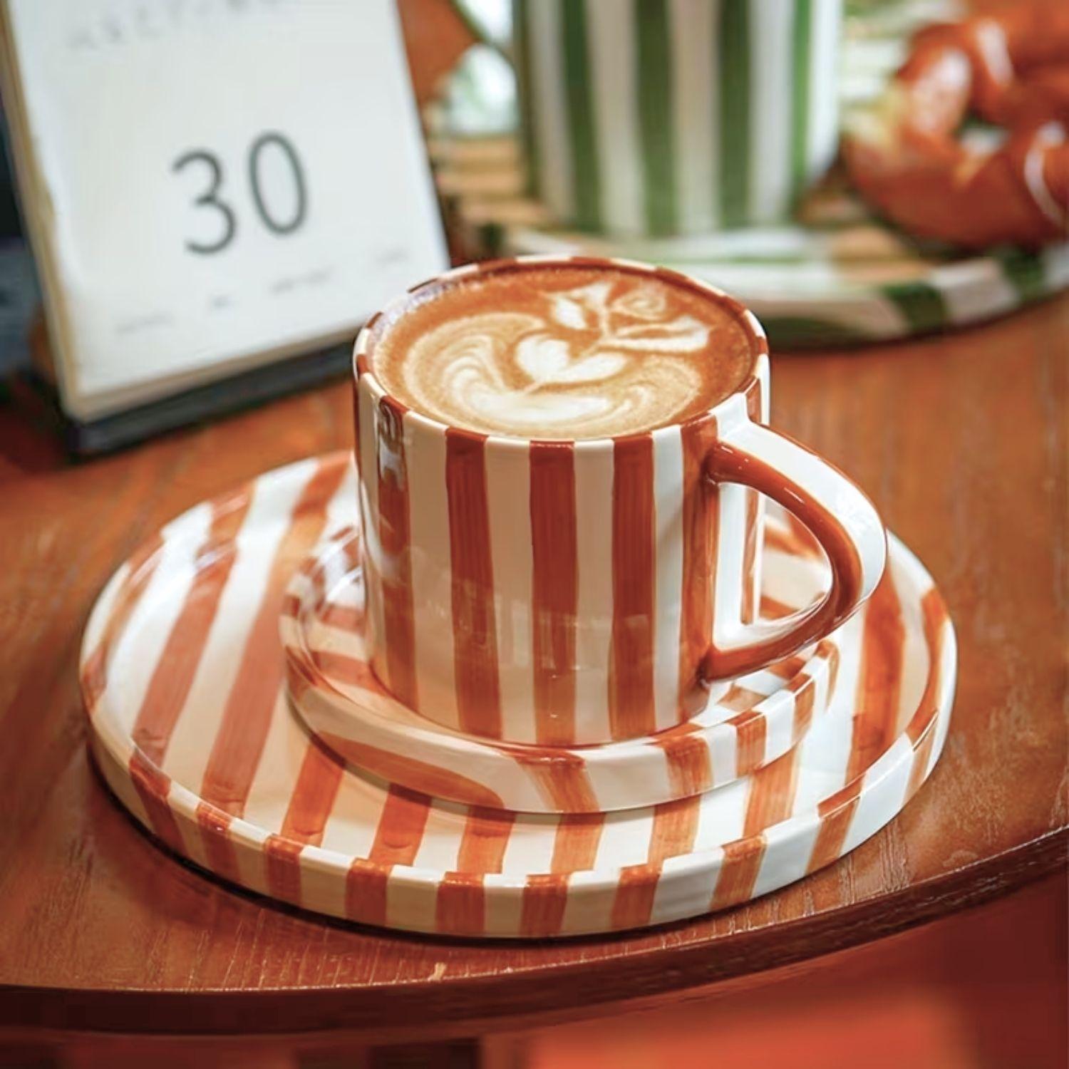 Set de Platos y Tazas Rayas Vintage Naranjo-6