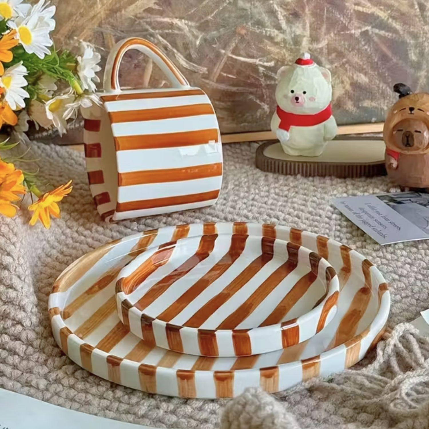 Set de Platos y Tazas Rayas Vintage Naranjo-7