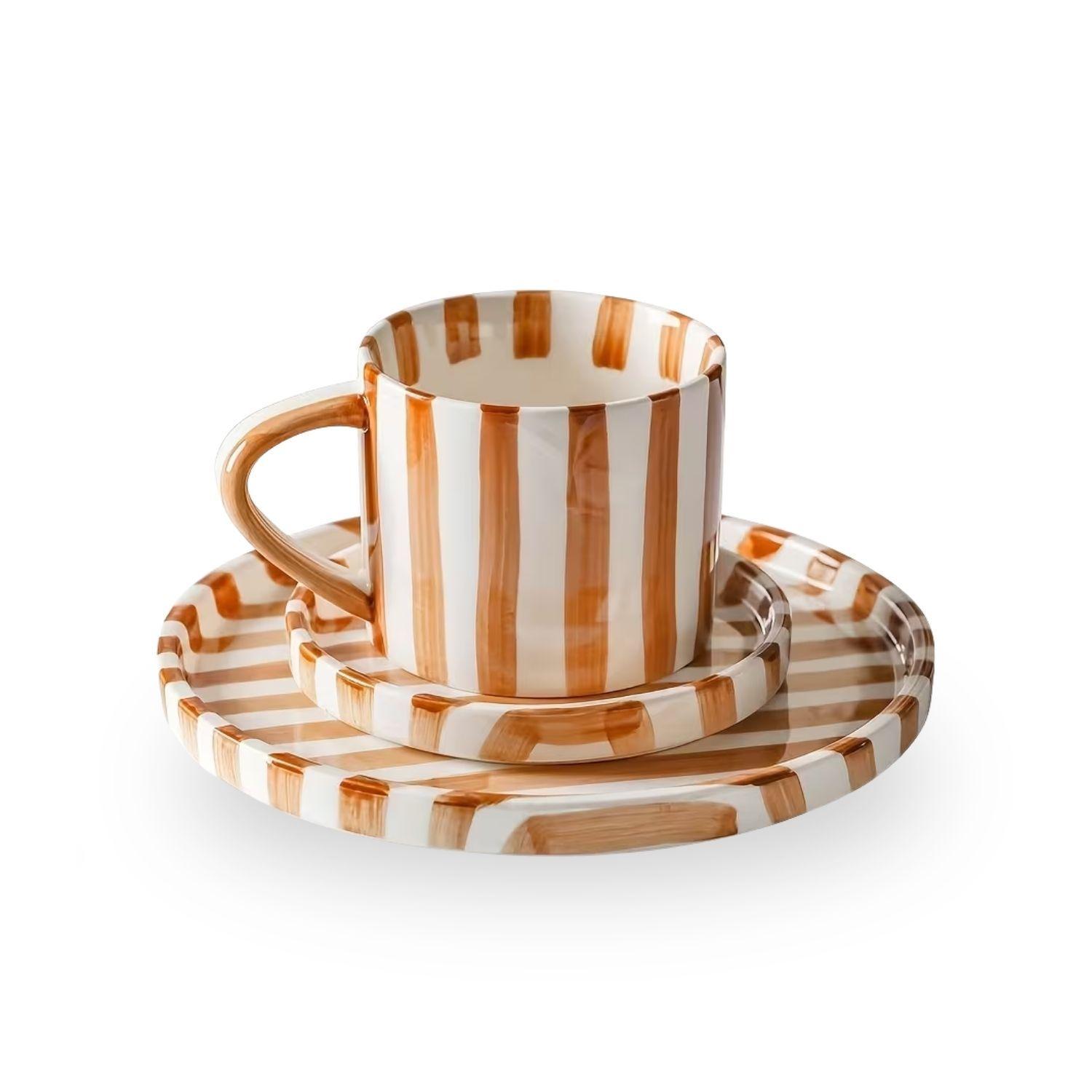 Set de Platos y Tazas Rayas Vintage Naranjo 3-0